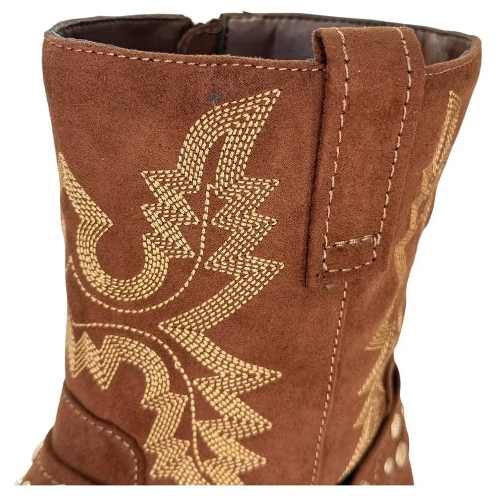 Sun + Stone Norahh Brown Microsuede Embroidered Womens Ankle Boots Size 8M - Picture 8 of 15